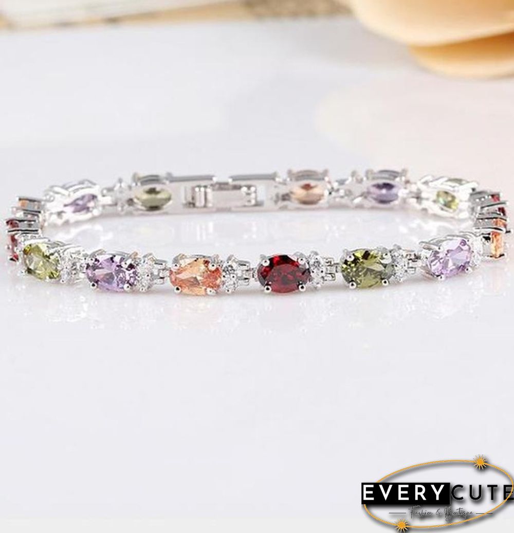 925 Sterling Silver Gorgeous Oval Ruby Amethyst Aquamarine sapphire and Round Sparkling Cubic Zirconia CZ Tennis Bracelet Jewelry Gift