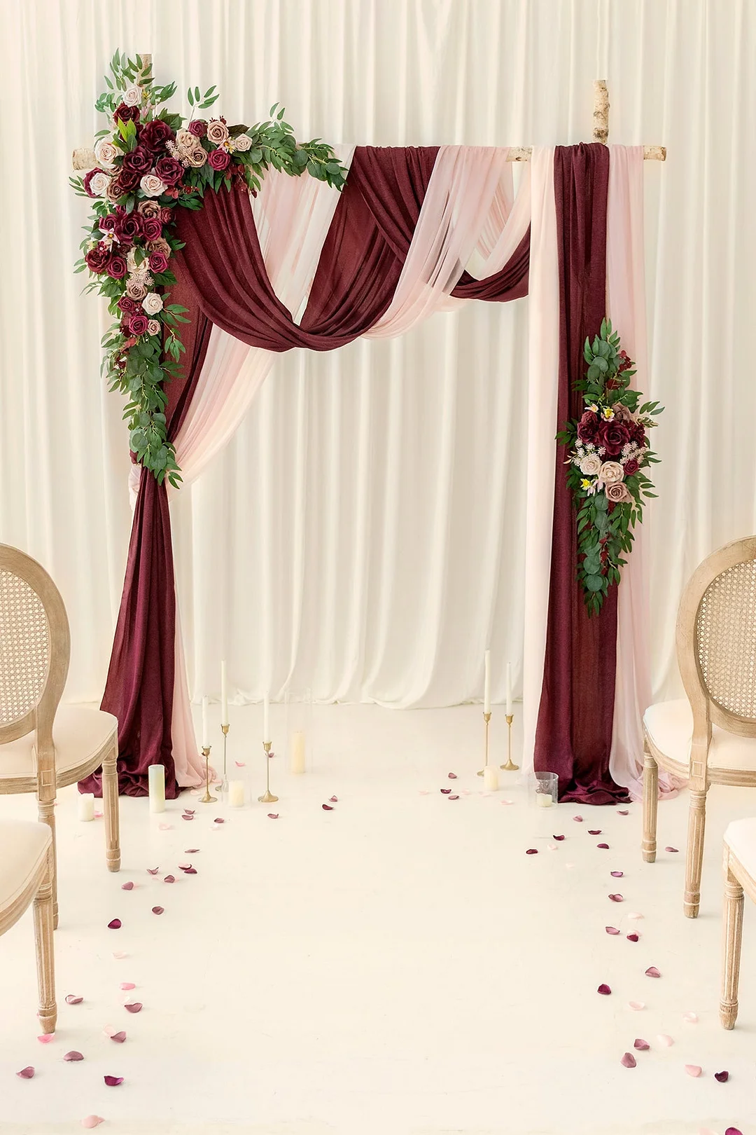 Flower Arch Decor with Drapes in Romantic Marsala