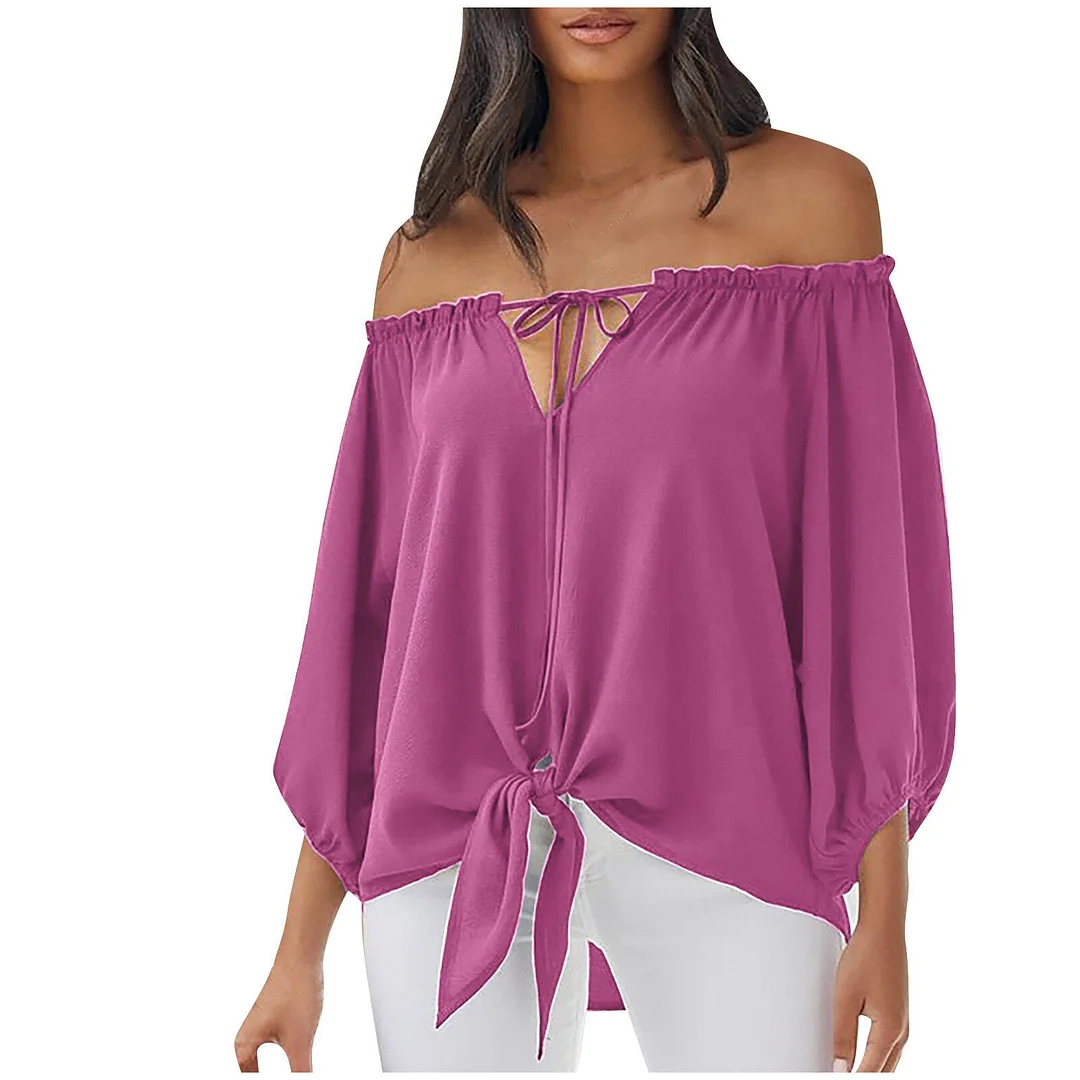 Graduation Gifts  Women's Shirts Off Shoulder Plain Long Sleeve Solid Blouses Fashion Elegant Workwear Loose  Summer Loungewear