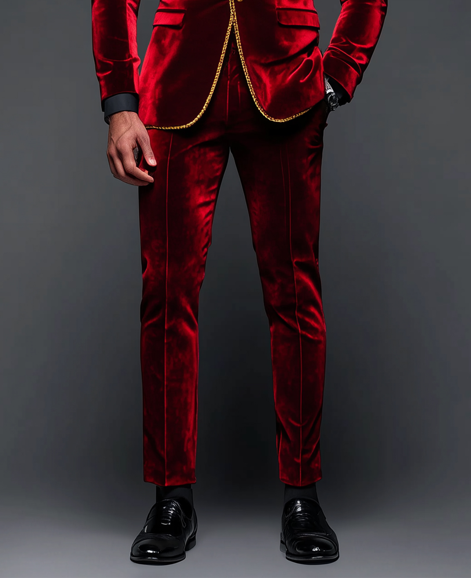 Okaywear Solid Straight Leg Velvet Suit Pants