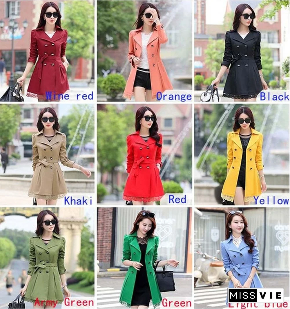 Hot Spring and Autumn Long Trench Coat for Women Lace Fashion British Style Windbreaker  Coats 9 Color U.S Size:XXS-XL