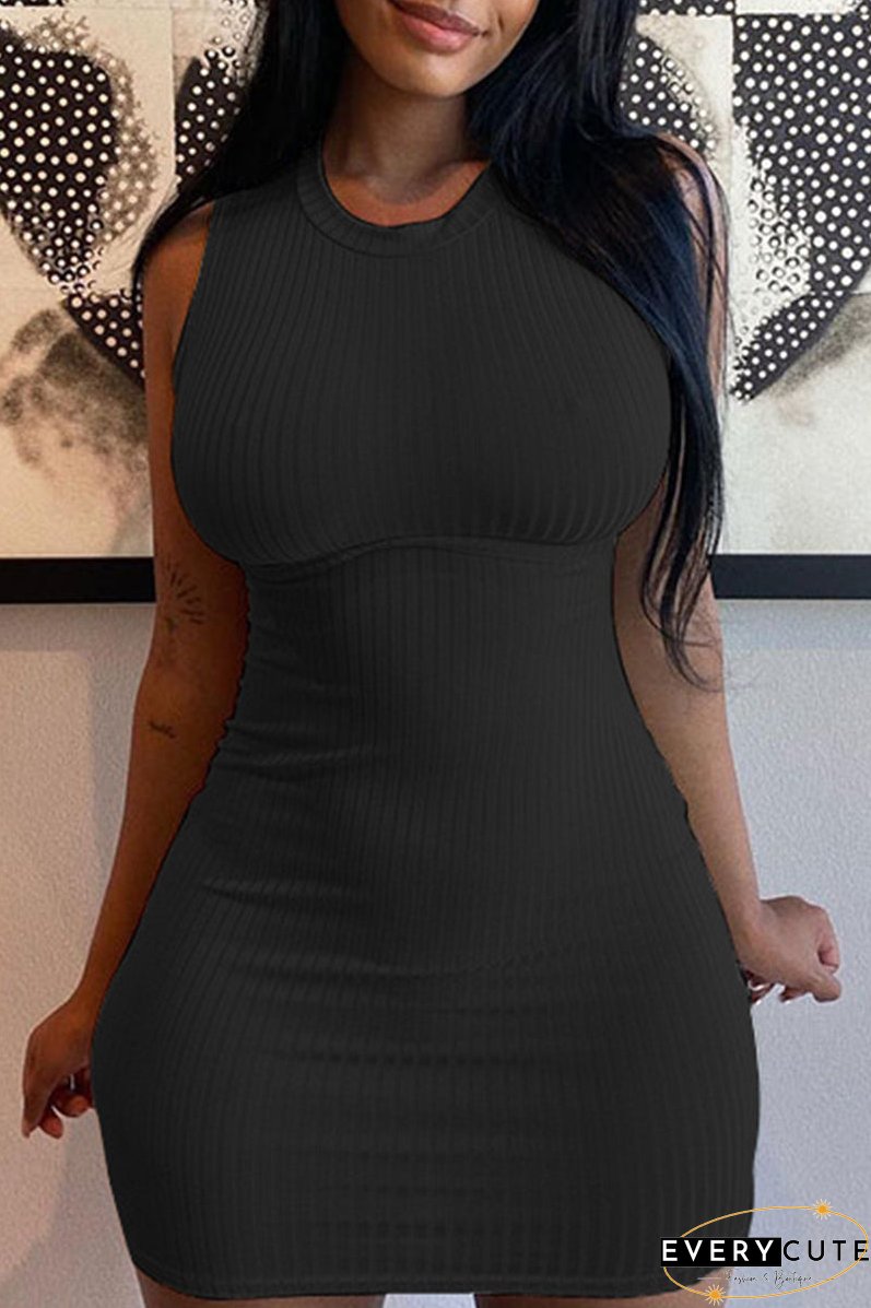 Sexy Casual Solid Basic O Neck Sleeveless Dress