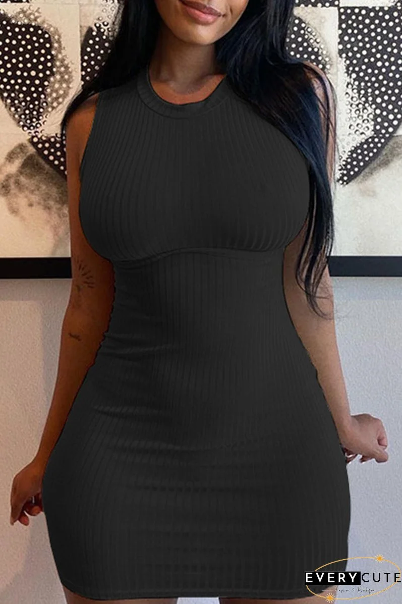 Sexy Casual Solid Basic O Neck Sleeveless Dress