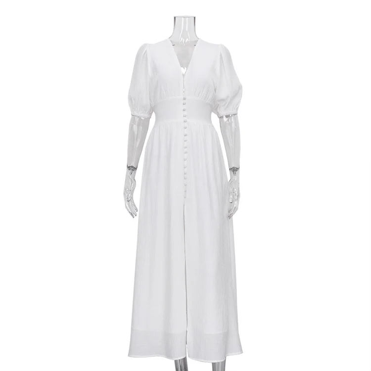 Ueong Ueong Wind 2024 New Elegant Dress Design Sense Bubble Sleeves Show Thin Temperament Slim Slit Skirt