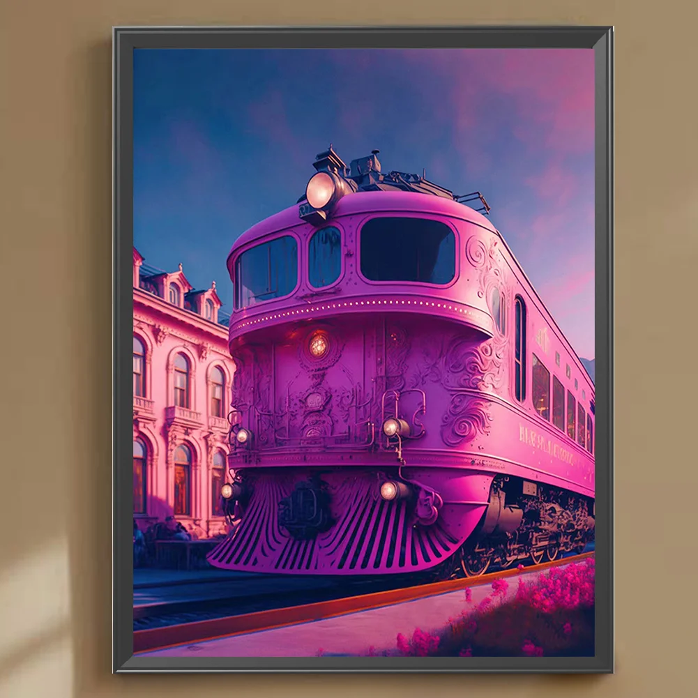 Full Round Diamond Painting 30*40cm - Pink Ocean Train