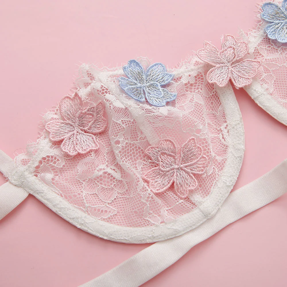 Billionm SexeLakas Sexy Lingerie White Lace Floral Intimate Underwear Flower Appliques Set Sensual Perspective See Through Women Sets