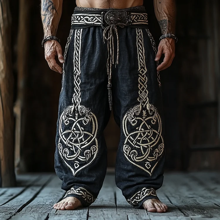 Men's Vintage Viking Celtic Knot Art Linen Pants