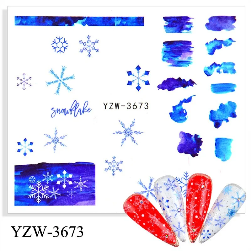 Churchf 1pcs Autumn Winter Nail Sticker Robin Snow Flower New Year Halloween Christmas 3D Decals Nail Art Design Decor Accessories-Nail Inspo