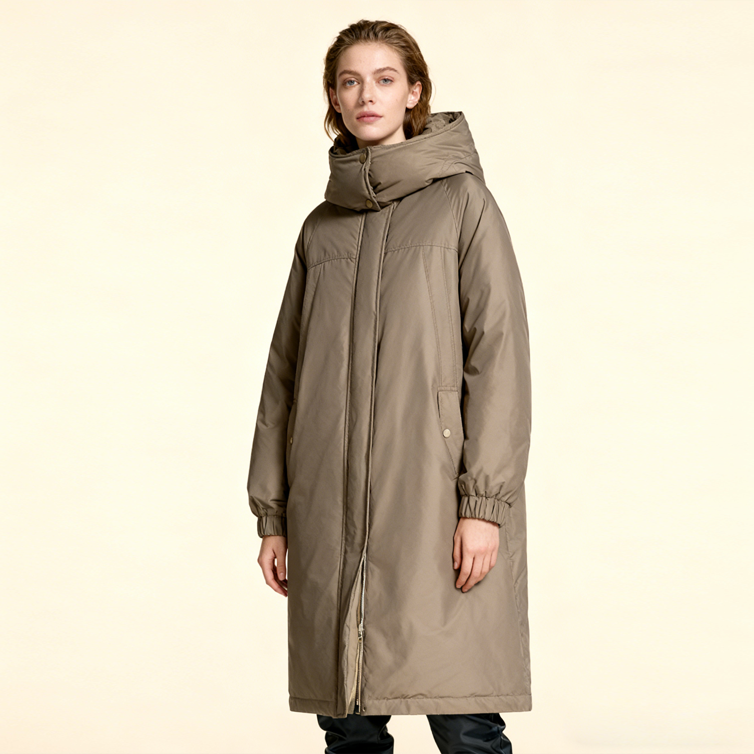 Women's Down Jacket Loose Long Hooded Style REAL SILK LIFE