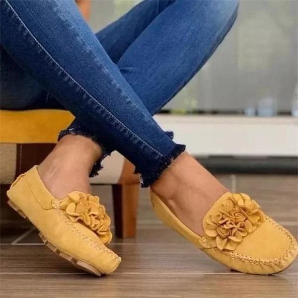 Women Comfy Slip-On Flower Suede Loafers