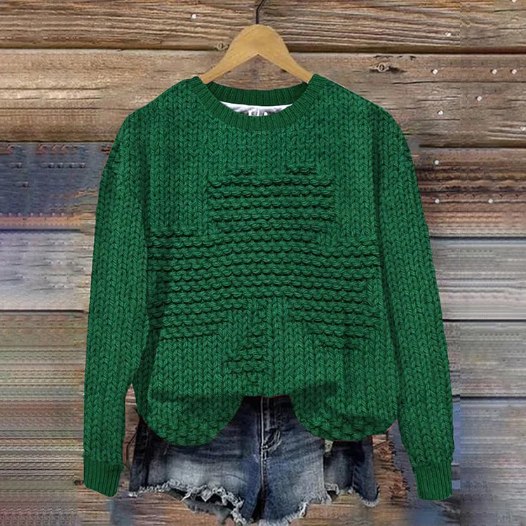 Comstylish St. Patrick's Day Shamrock Print Pullover Knitted Sweater