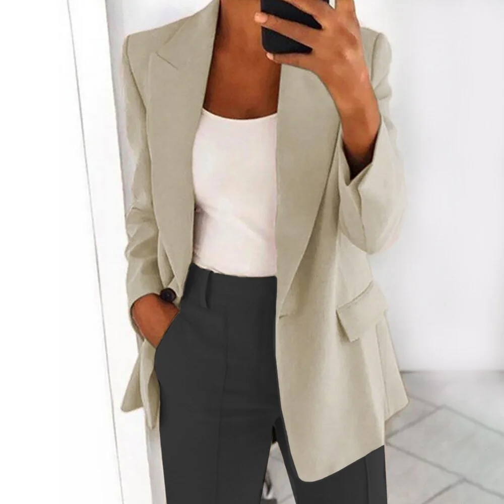 Elegant Retro Blazer Coat Women 2023 Spring Autumn Loose Casual Solid Color Blazer Office Lady Fashion Long Sleeve Jacket Tops