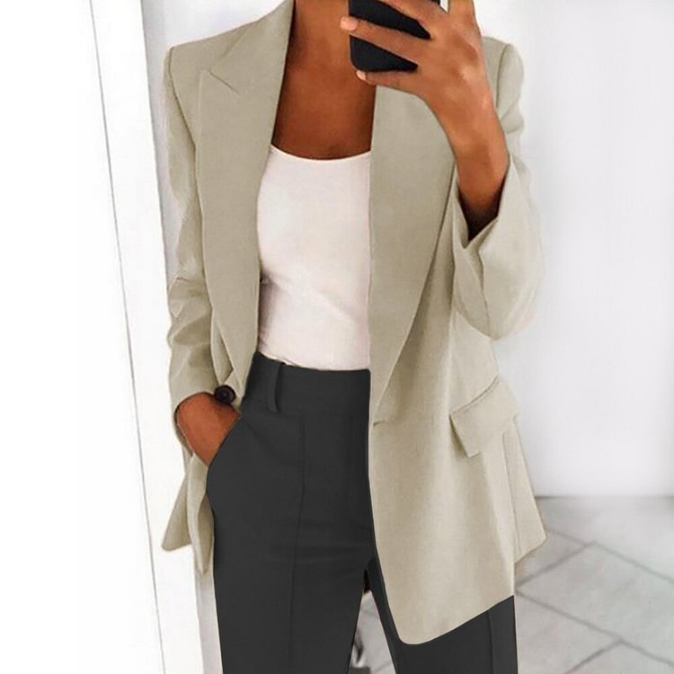 Elegant Retro Blazer Coat Women Spring Autumn Loose Casual Solid Color Blazer Office Lady Fashion Long Sleeve Jacket Tops - BlackFridayBuys