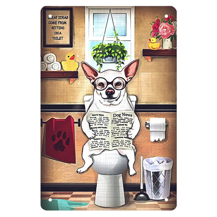 Chihuahua Dog Toilet Newspaper - Vintage Tin Signs/Wooden Signs - 7.9x11.8in & 11.8x15.7in