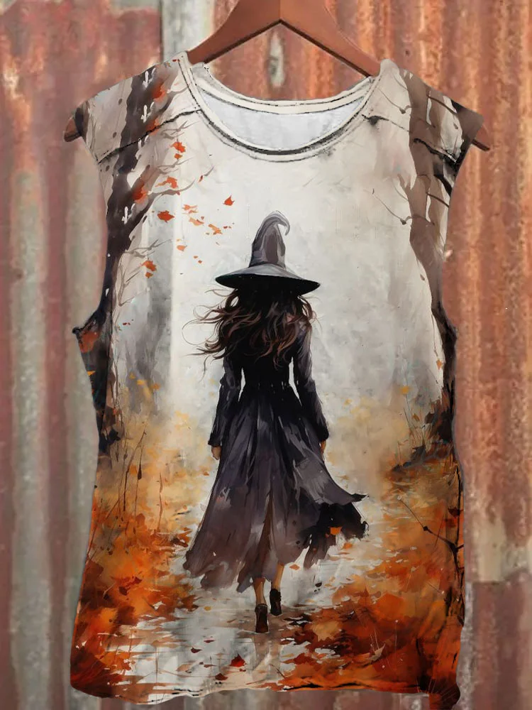 Unisex Halloween Watercolor Witch Print Tank Top