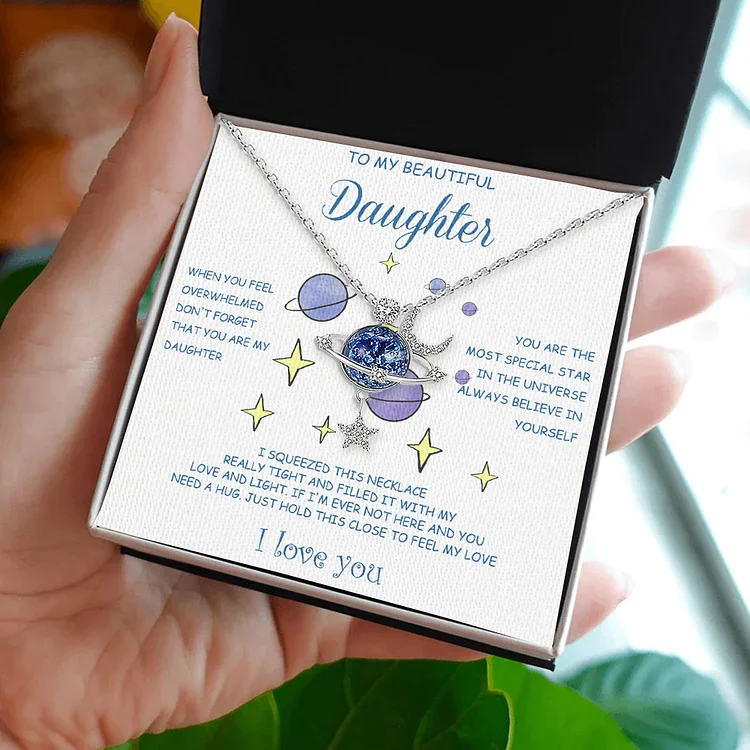 To My Daughter Moon & Stars Planet Necklace Mother's Day Birthday Gifts for Daughter