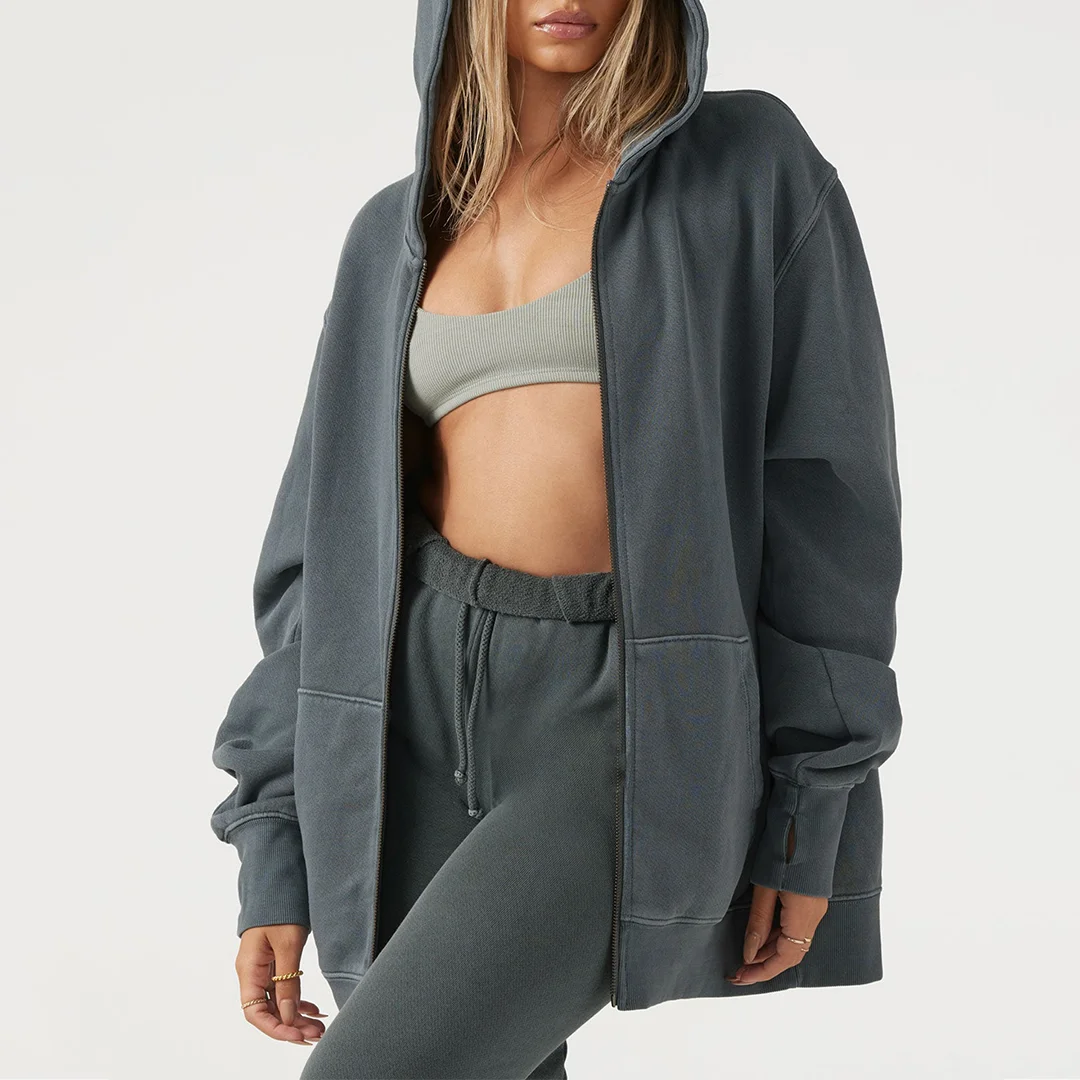 Knit Pure Cotton Terry Zip Hoodie