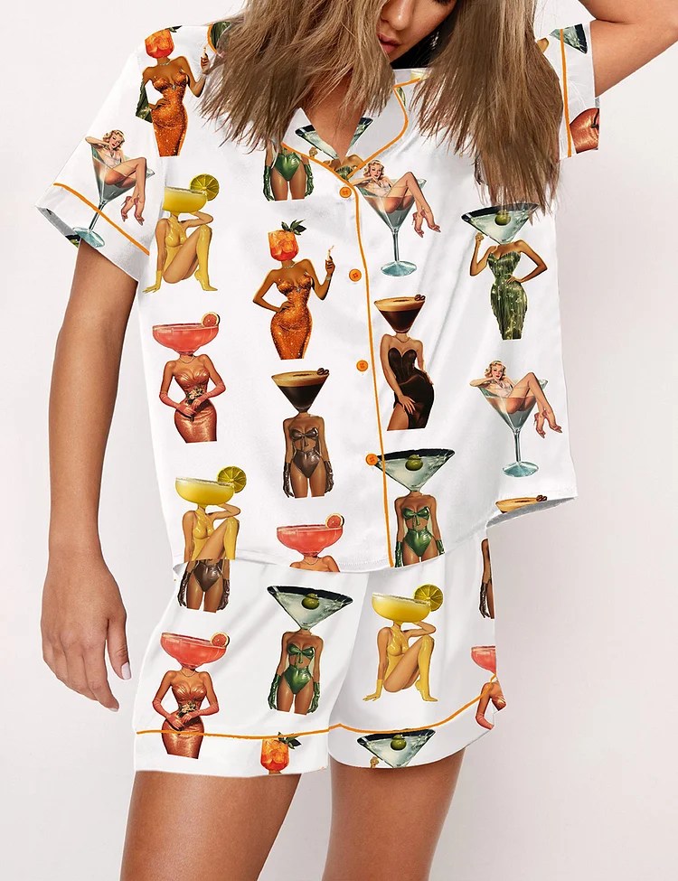 Women&rsquo;s Espresso Martini Short Sleeve Satin Pajama Set