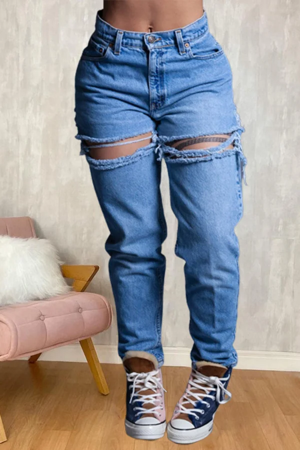 Casual Loose High Rise Wide Leg Ripped Jeans