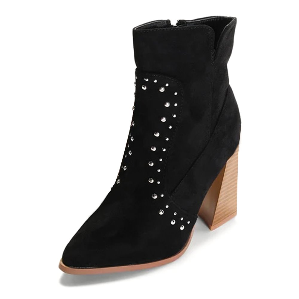 Suede Leather Women's Booties Chunky Heel Simple Ankle Boots Nicepairs
