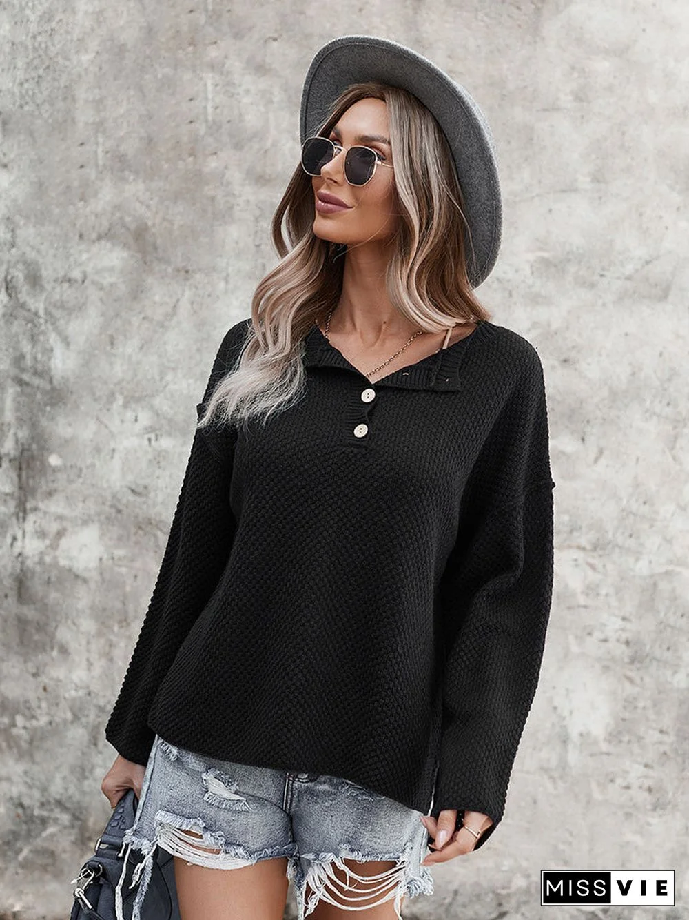 Loose Casual Long Sleeve V Neck Sweater Top