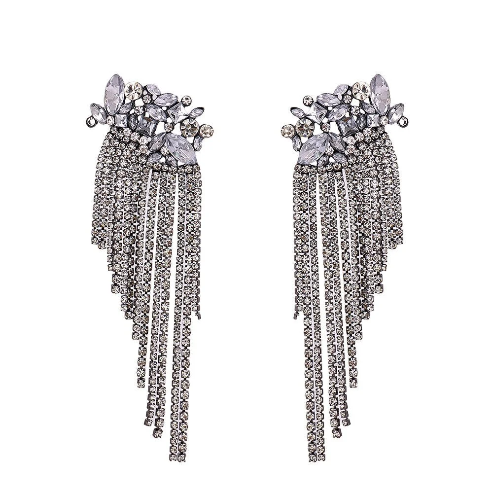 Dvacaman 2020 New Fashion Personality Glass Stones Ear Cuff Tassel Earrings for Women Rhinestone Ear Cuff Wrap Stud Clip Earring