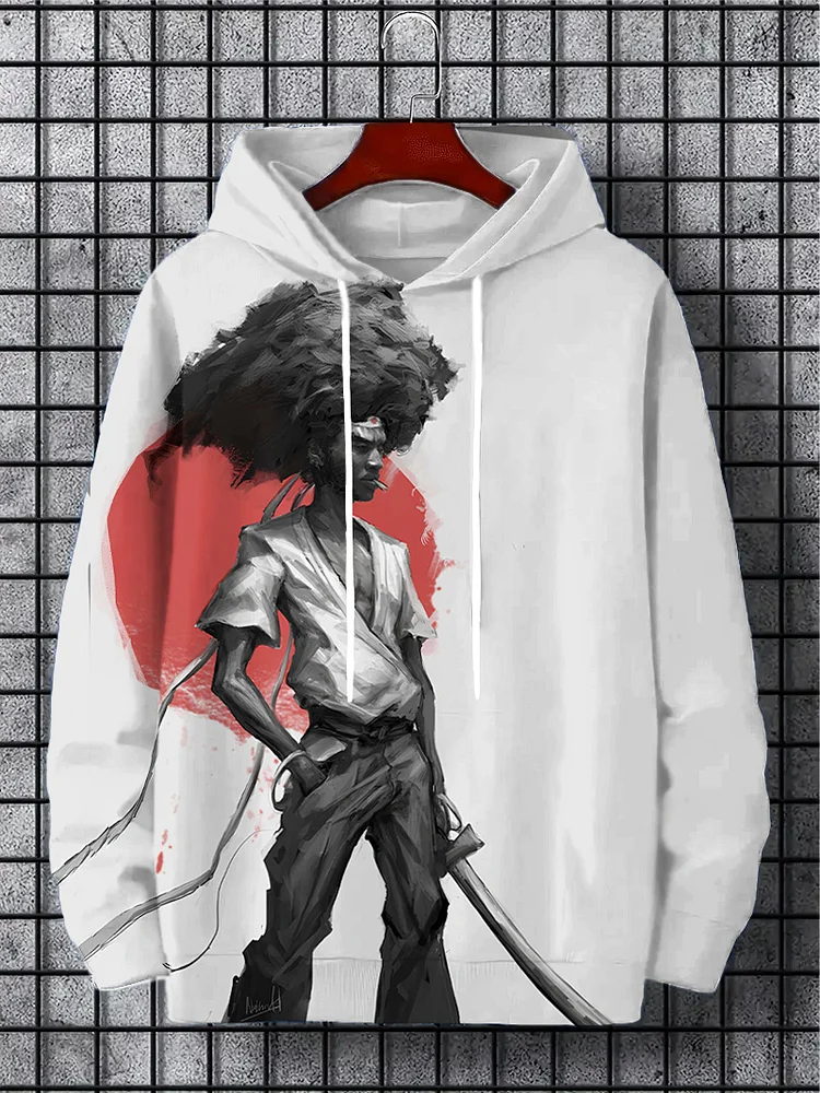Men's Japan Samurai Smoking Print Casual Hoodie