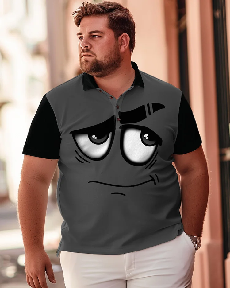 Cartoon Big Eye Expression Print Large Men's Polo T-shirt