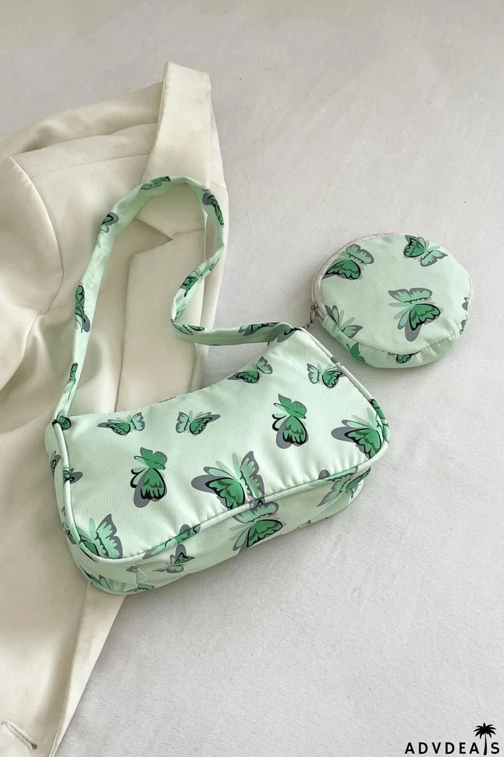 Butterfly Print Shoulder Bag with Purse