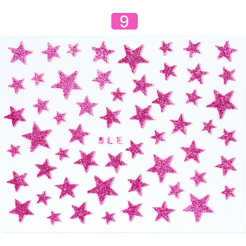 1 Sheet 3D Nail Slider Stars Glitter Shiny Decoration Decal DIY Transfer Adhesive Colorful Nail Art Tips
