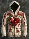 Men's Body Muscle 3D Pattern Print Casual Zipper Plus Size Knitted Hooded Jacket Coat