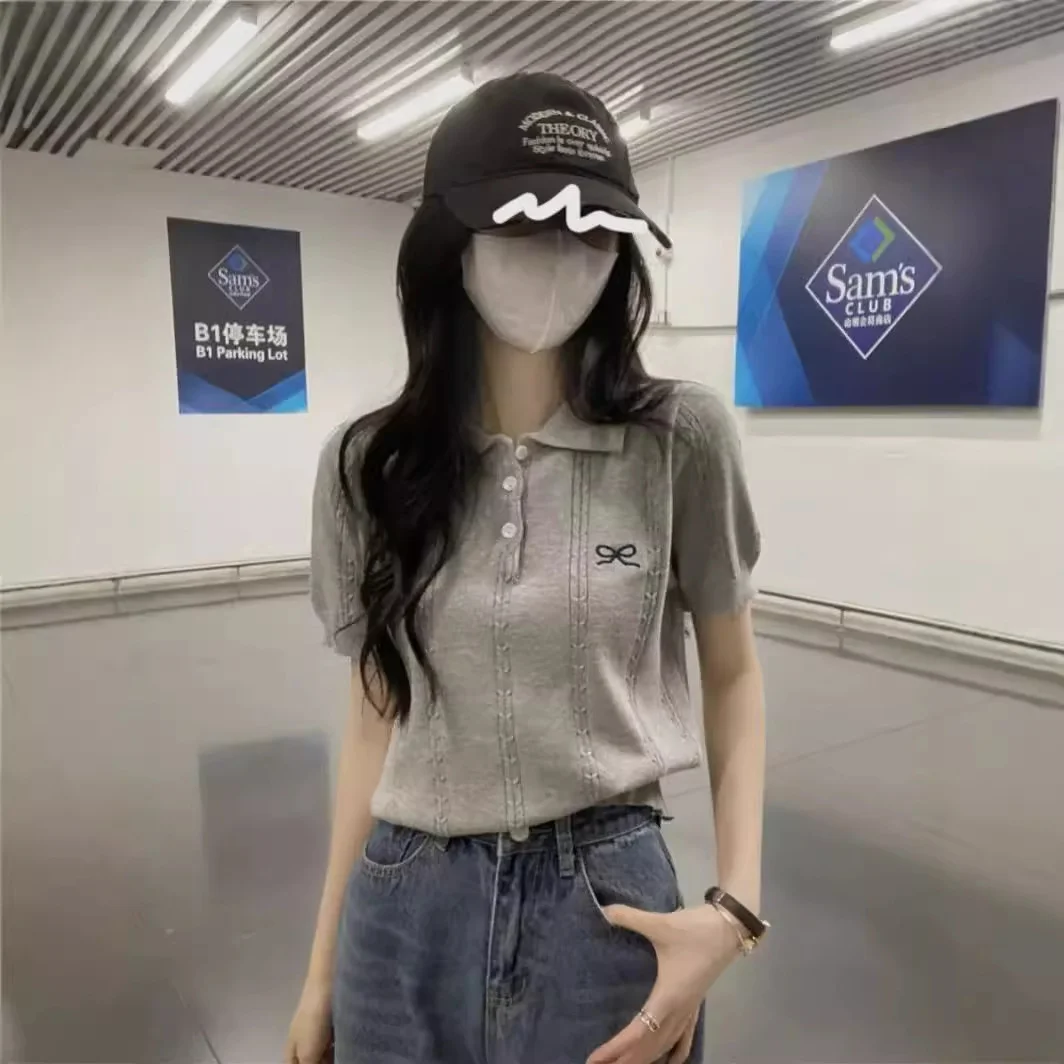 Uveng Uveng Of Arts And Arts Summer New Mahua Butterfly Embroidery Small Cicpic Design Sense Knitted Short Sleeve T-Shirt