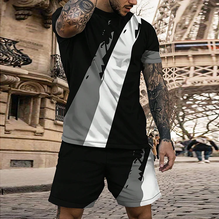 BrosWear Colorblock T-Shirt And Shorts Co-Ord