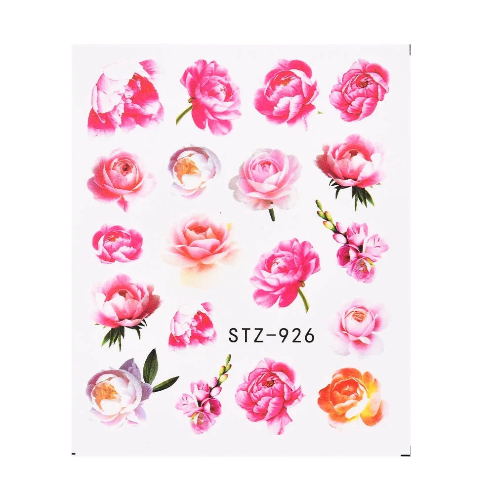 Coloful Flower Leaf 3D Stickers on Nails Decoration Tattoo Water Decals Nail Sticker UV Gel Slider Manicure Wraps-Nail Inspo