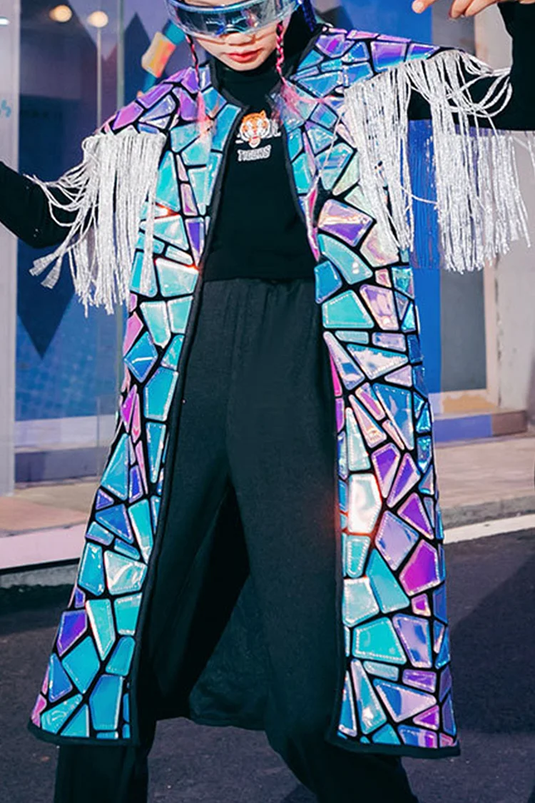 Ciciful Sequin Reflective Mirror Fringe Festival Jacket Kimono