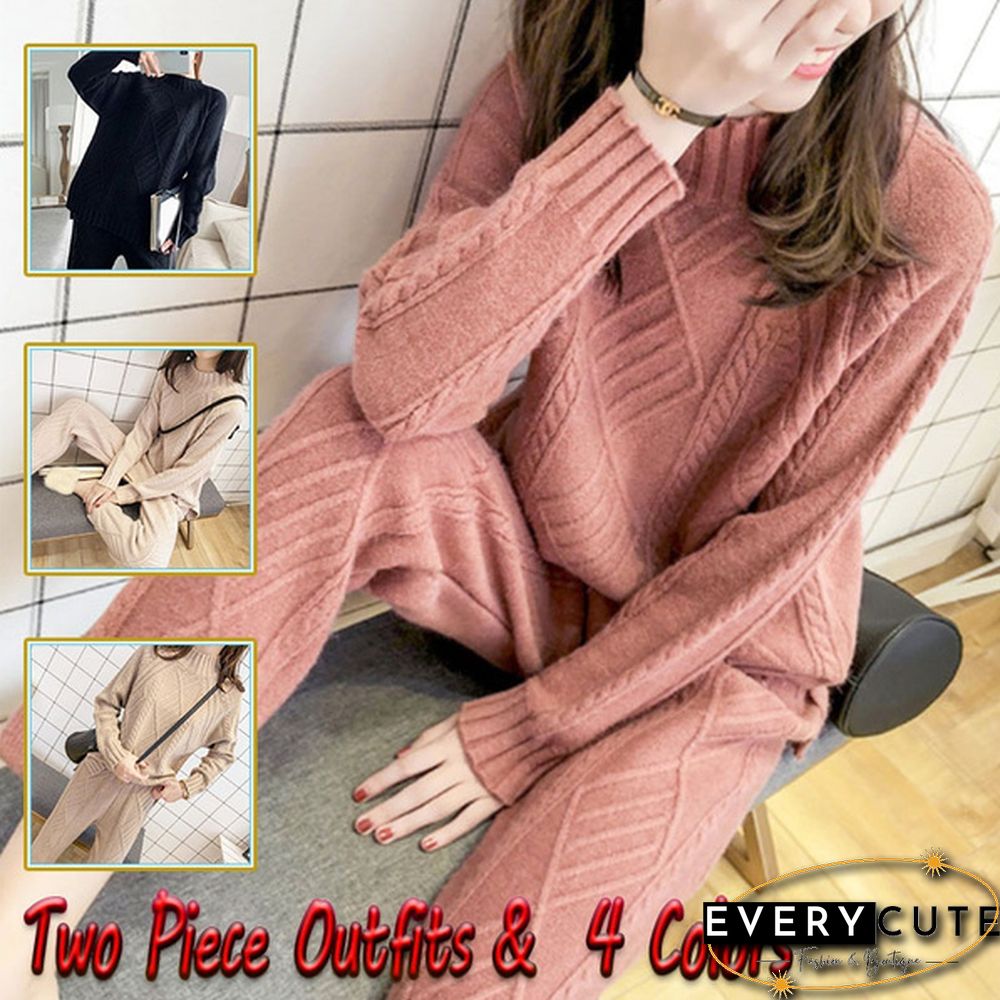 Women Two Piece Outfits Autumn New Fashion Temperament Commuter Suit Thick Sweater Pants Women Retro Knit Elegant 2 Sets