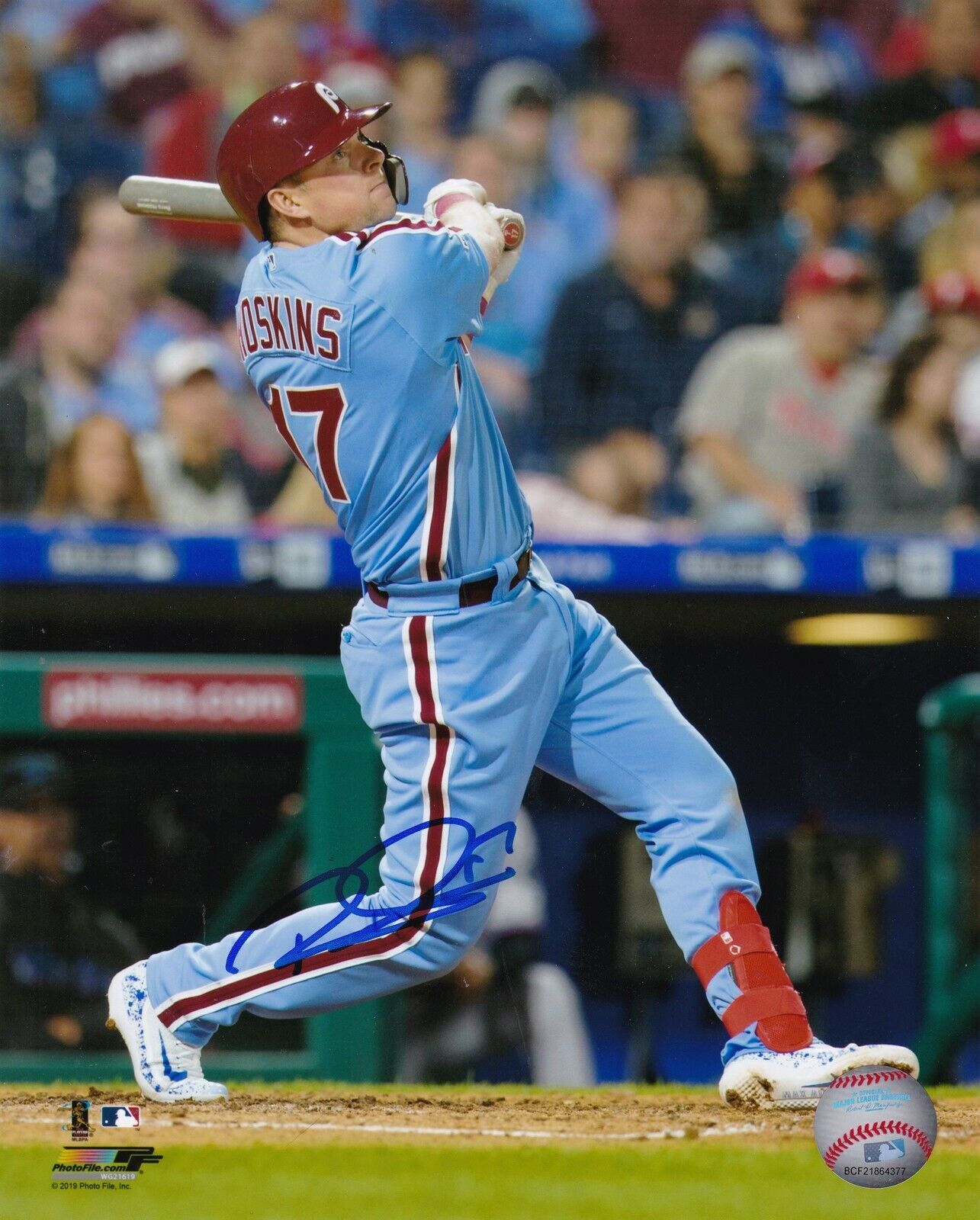 RHYS HOSKINS PHILADELPHIA PHILLIES ACTION SIGNED 8x10