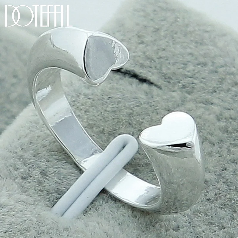 DOTEFFIL 925 Sterling Silver Heart To Heart Open Ring For Women Jewelry