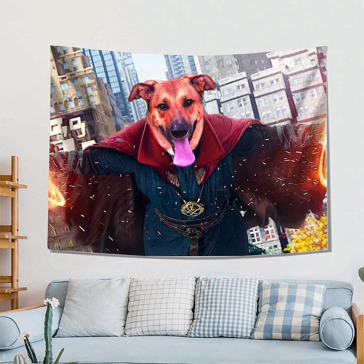 Custom Superhero Doctor Strange Tapestry | Dog  Superhero Tapestry | Custom Doctor Strange Pet Tapestry |  Indoor Pet Wall Tapestries | Custom Pet Portrait Tapestry