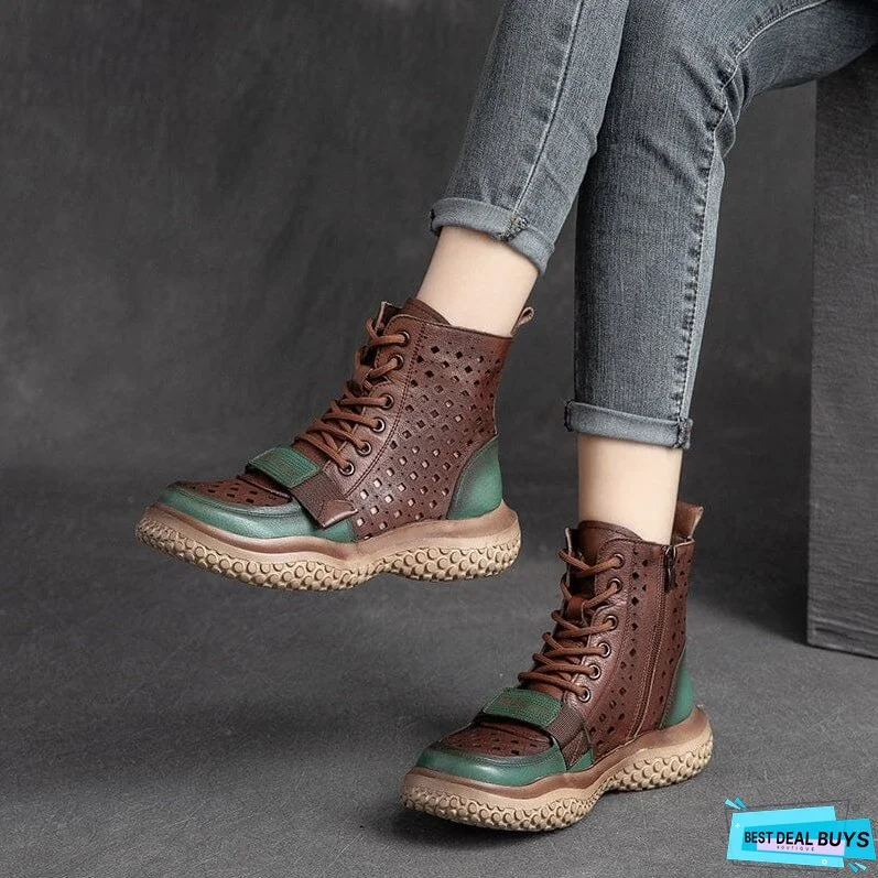 Summer Retro Hollow Leather Boots for Women
