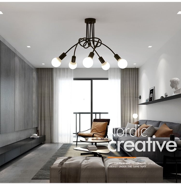 Hot Vintage Industrial Loft Chandelier Ceiling Lamp With 5 Lights (Black) Bulbs Not Included