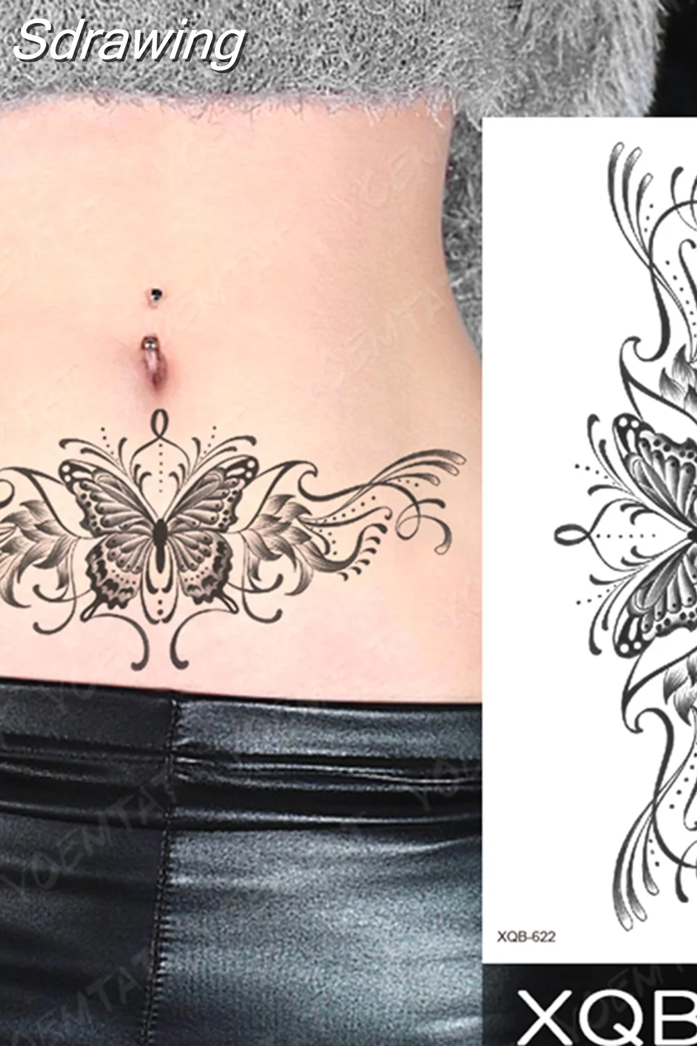 Sdrawing Temporary Tattoo Sticker Butterfly Flower Totem Flash Tatto Y2k Style Body Art Arm Leg Waist Fake Tatoo Men Women
