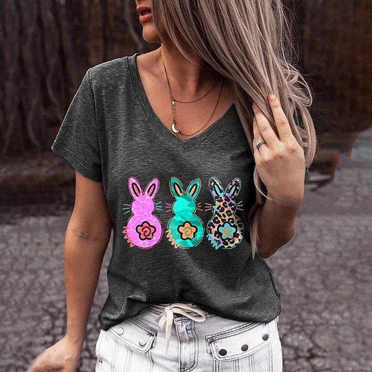 VChics Easter Bunny Rabbit V Neck Short Sleeve T-shirt