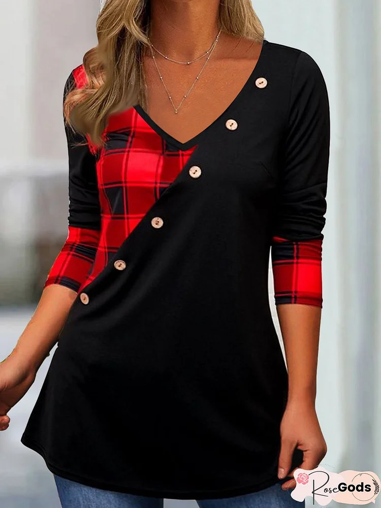 Fit Casual Plaid Color Block T-Shirt