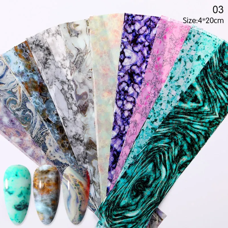 10Pcs/Set Colorful Nail Foil Stickers Mirror iridescent Effect Stickers Nail Art Transfer Foils Manicures Slider Decorations