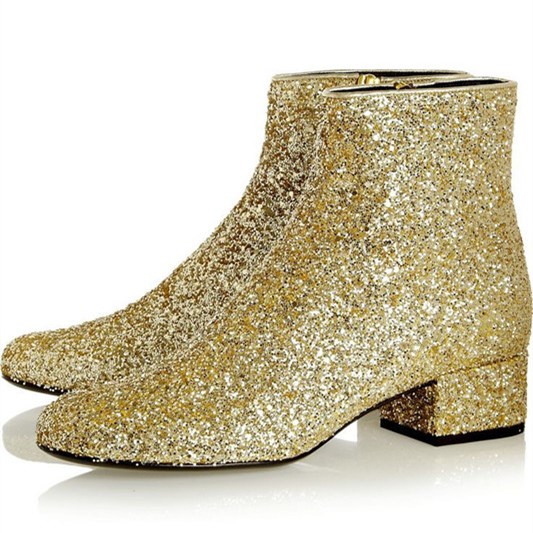 GOOSHOE Gold Glitter Short Block Heel Ankle Boots