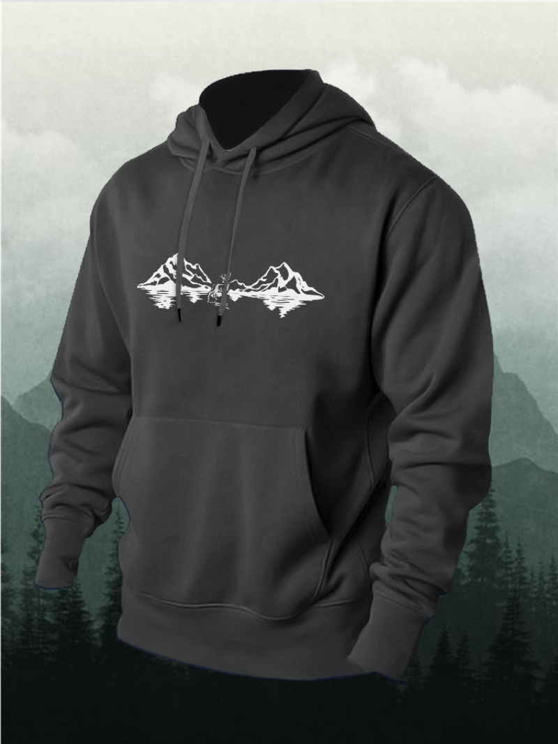 Mountain Range Reflection Print Men's Pullover Hoodie