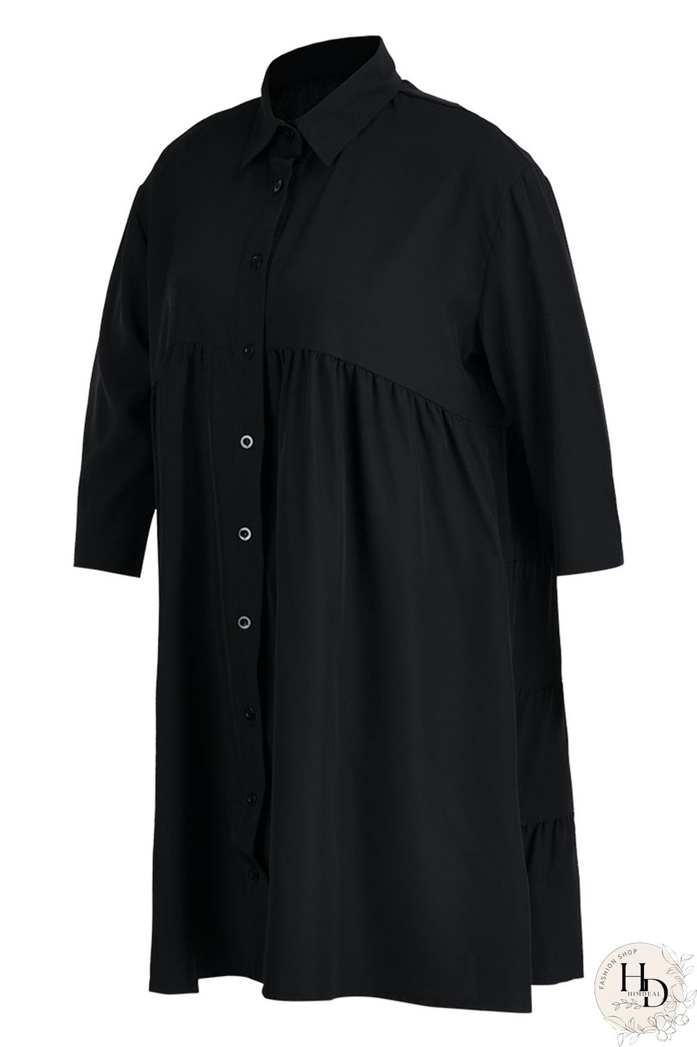 Black Casual Solid Patchwork Buckle Turndown Collar A Line Dresses