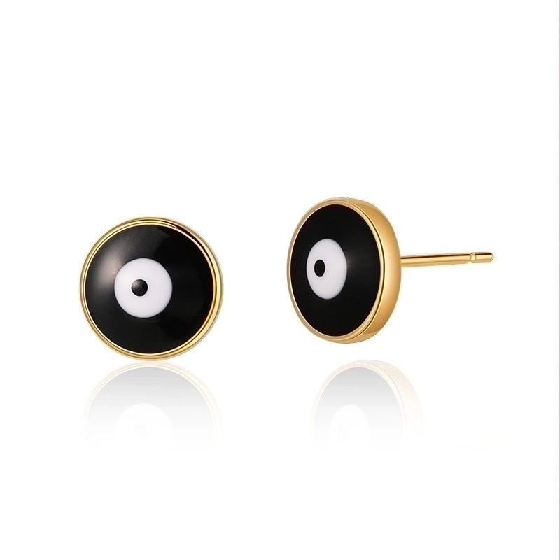 1 Pair Retro Sweet Triangle Devil’s Eye Heart Shape Enamel Plating Inlay Copper Zircon 18k Gold Plated Ear Studs