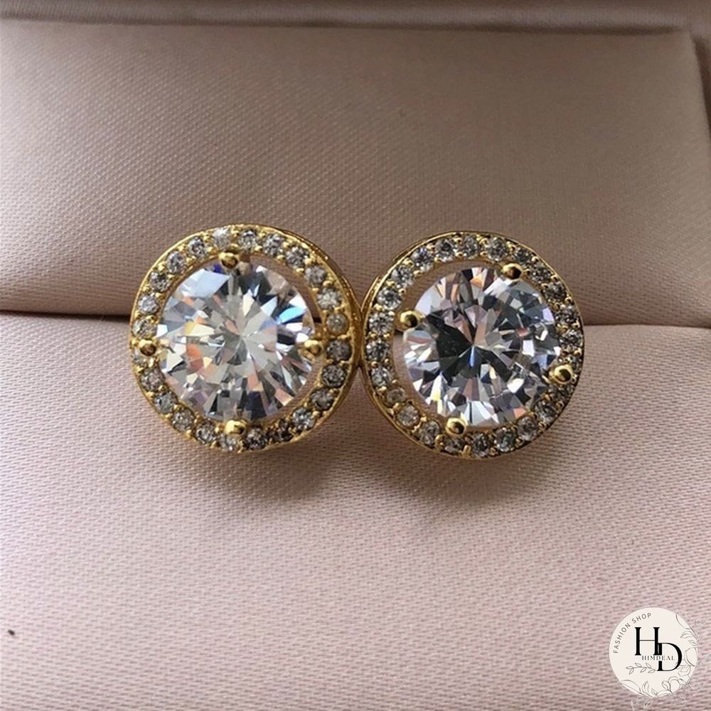 Sparkling Sterling Silver Diamond Stud Earrings for Women Bridal Wedding Engagement Gifts
